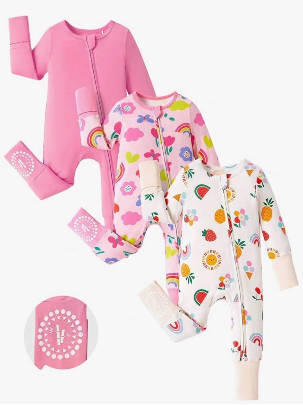 Pat Pat Pack Pink Girls' Footed Sleepers - Soft Zip One-Pieces